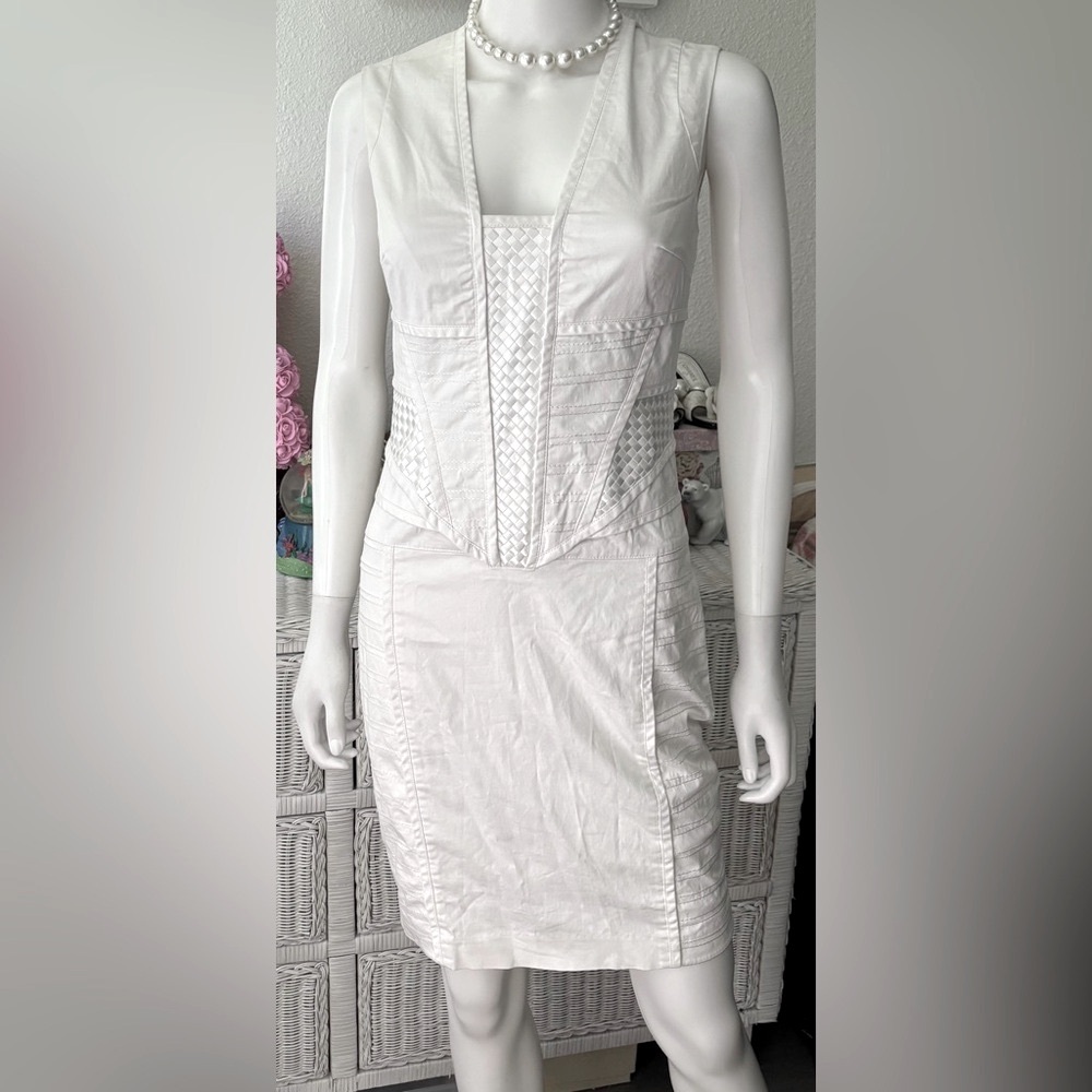 Vintage Bebe Y2K Cotton Embroidered Mini Dress Sleeveless in White Size 4